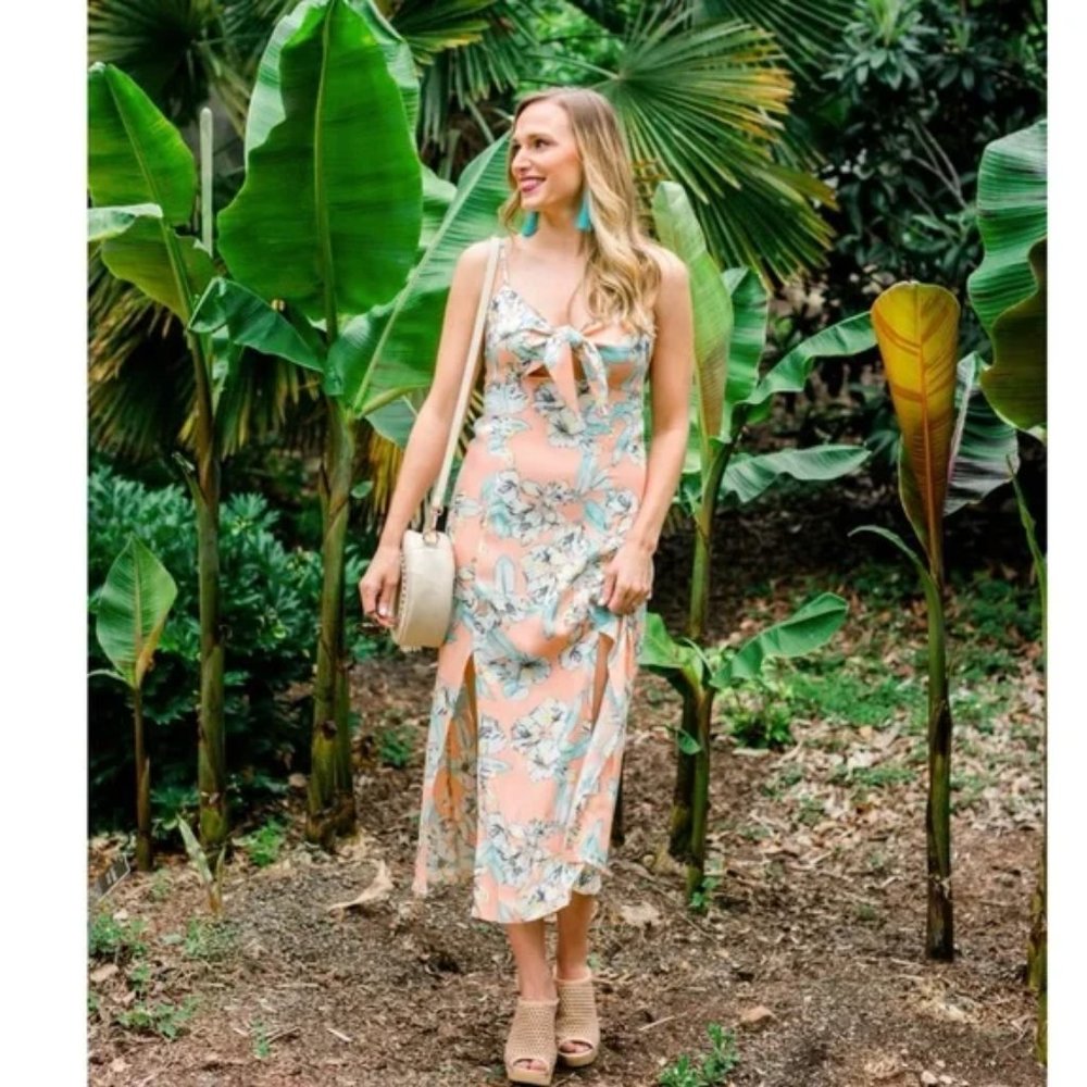 minkpink • palm spring tie front floral midi dress